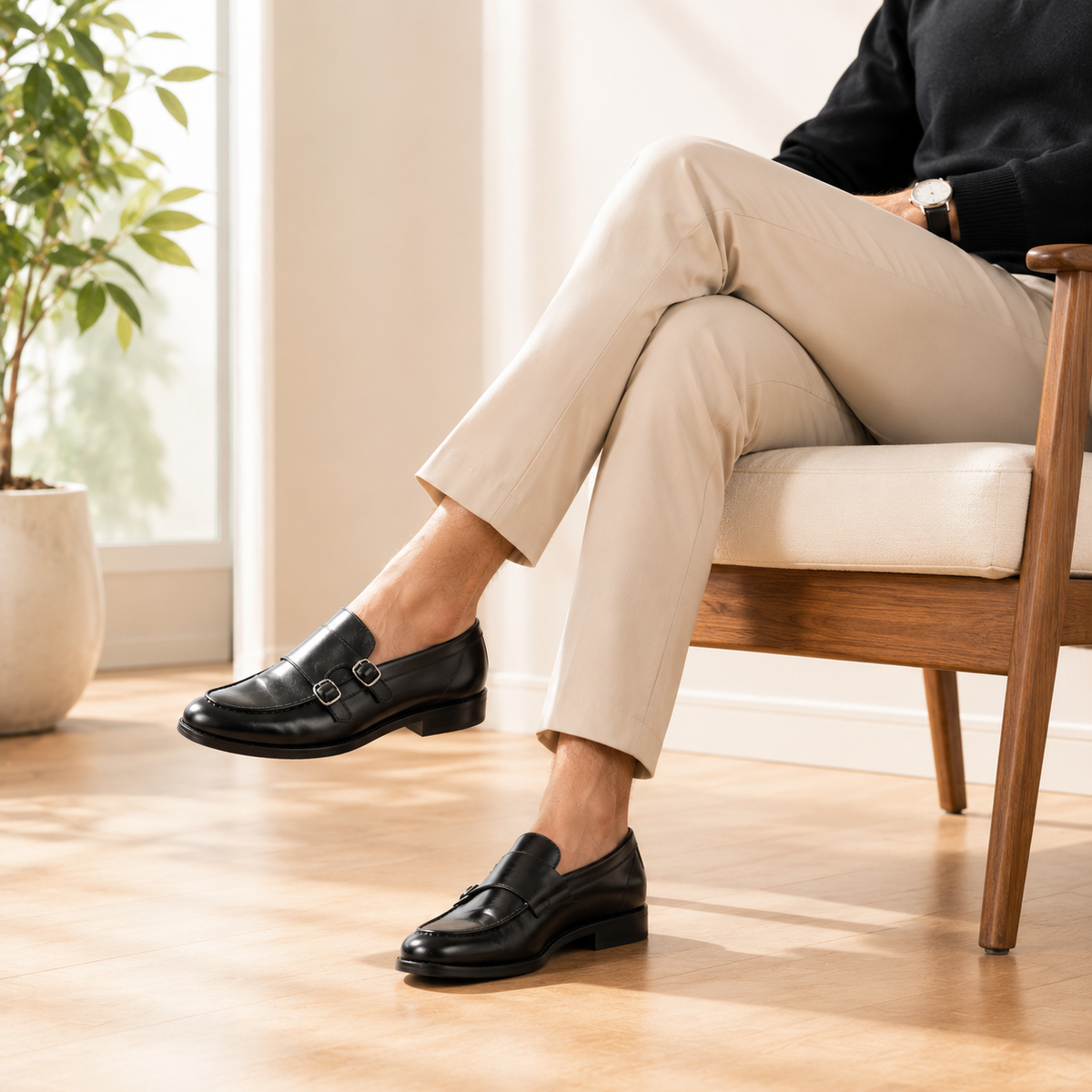 The Bon Black Men's Double Monk Shoes Tresmode