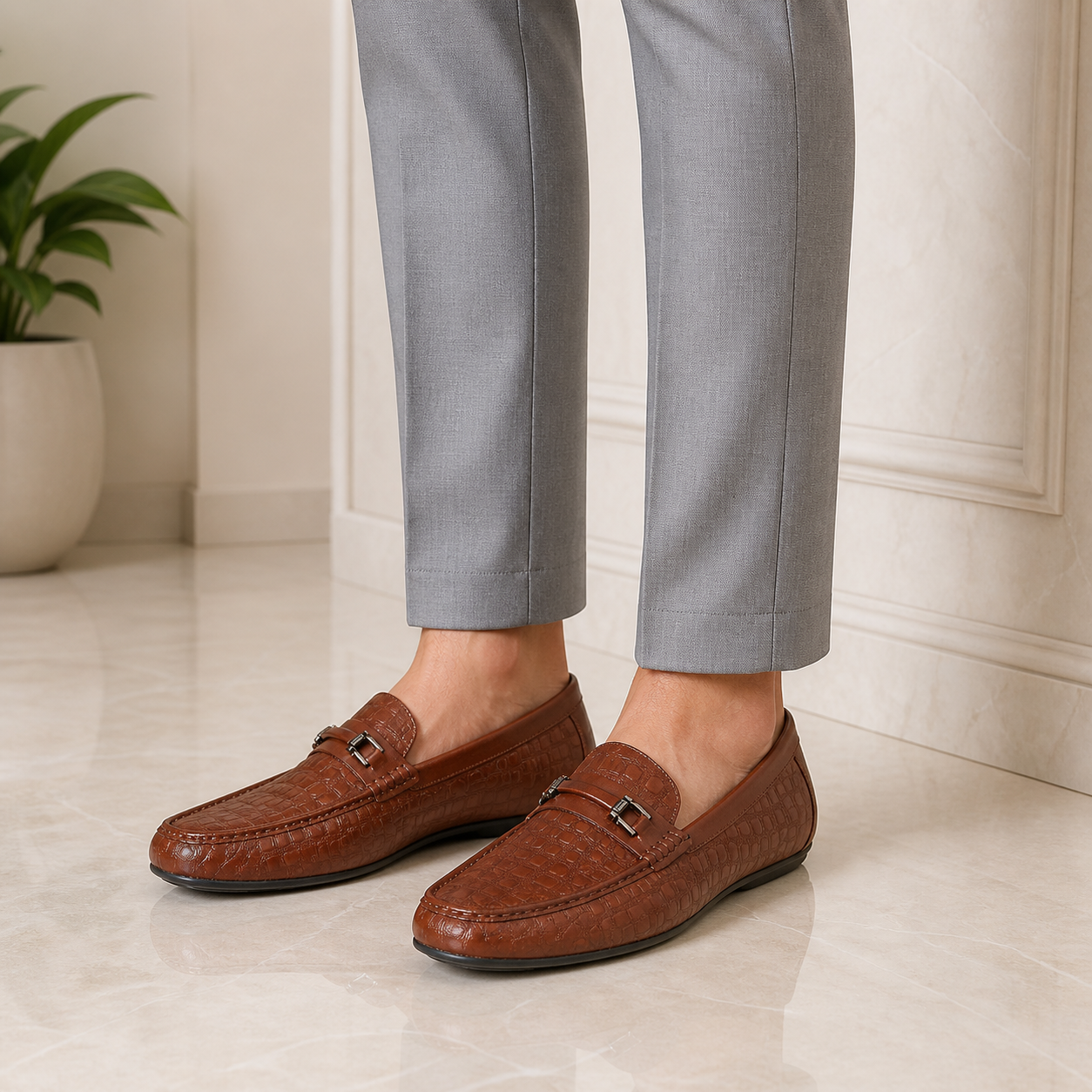 Tresmode Camil Tan Men's Leather Driving Loafers