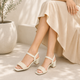 Tresmode Cescross White Women's Dress Block Heel Sandals