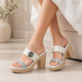 Tresmode Tall White Women's Dress Block Heel Sandals
