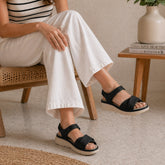 Tresmode Teron Black Women's Casual Wedge Sandals