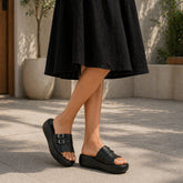 Tresmode Menton Black Women's Casual Wedge Sandals