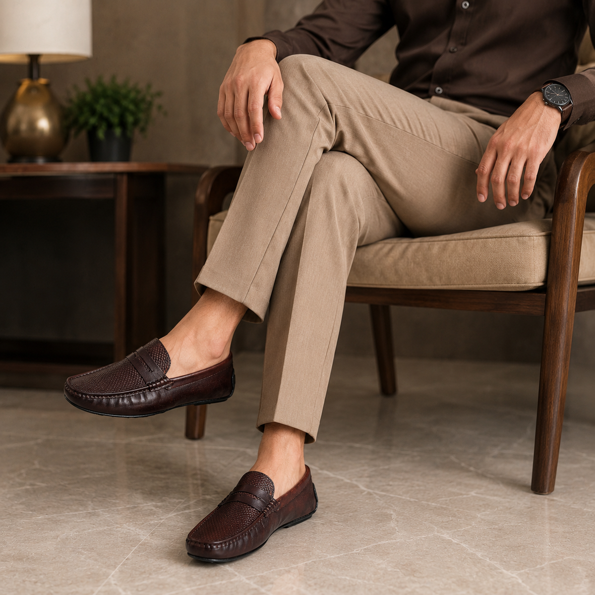 Tresmode Ronak Cognac Men's Leather Penny Loafers