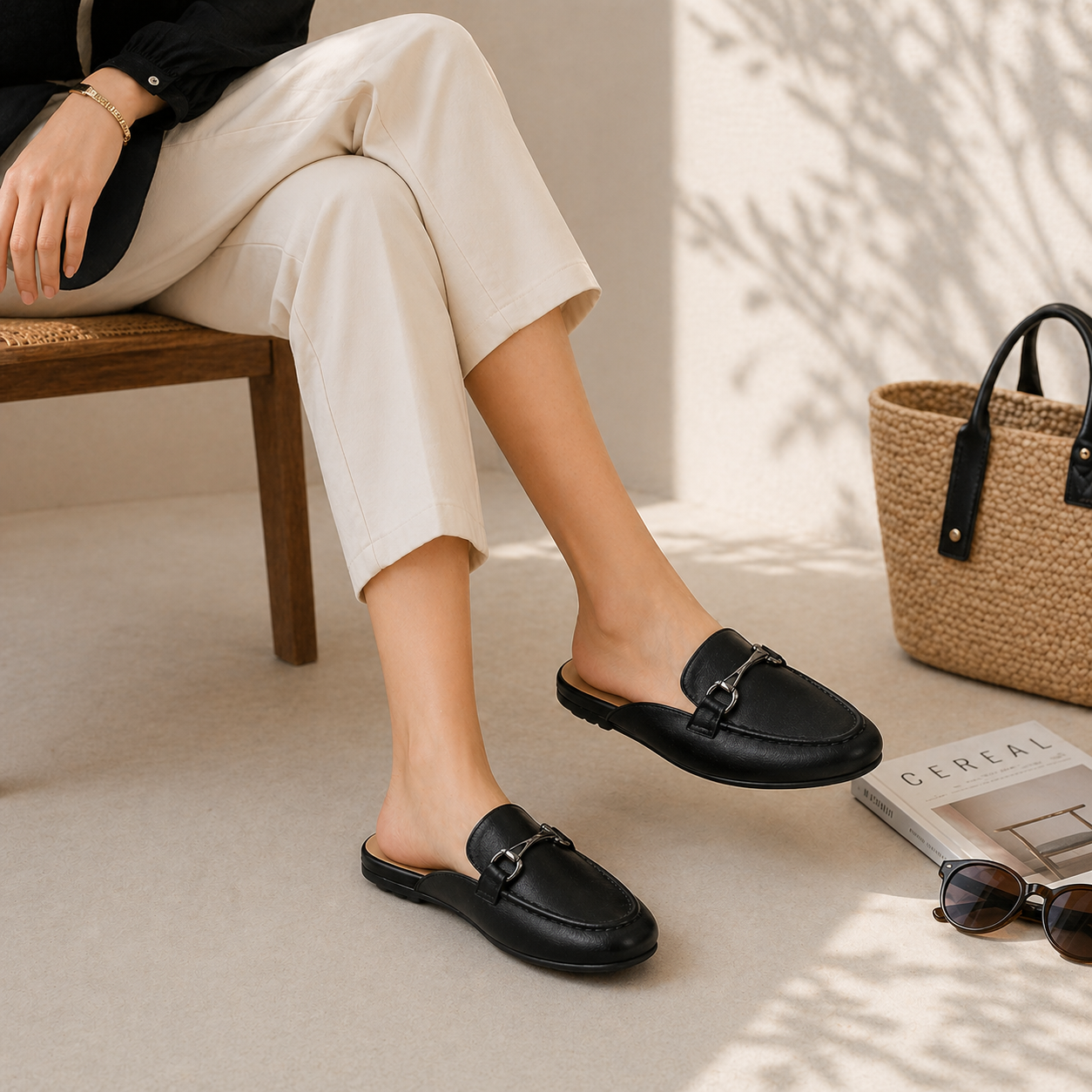 Tresmode Melsu Black Women's Casual Mules