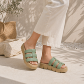 Tresmode Cludius Green Women's Casual Chunky Sole Wedges
