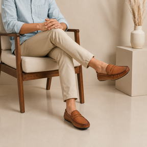 Tresmode Copen Tan Men's Leather Penny Driving Loafers