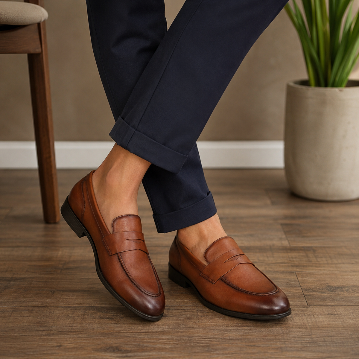 Tresmode Dos Tan Men's Leather Penny Loafers