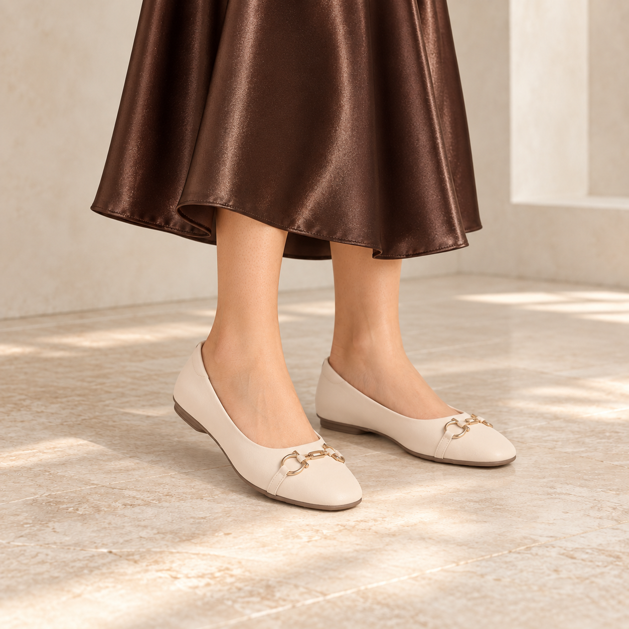 Tresmode Elegant Cream Women's Dress Ballerinas