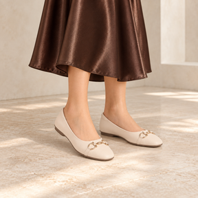 Tresmode Elegant Cream Women's Dress Ballerinas