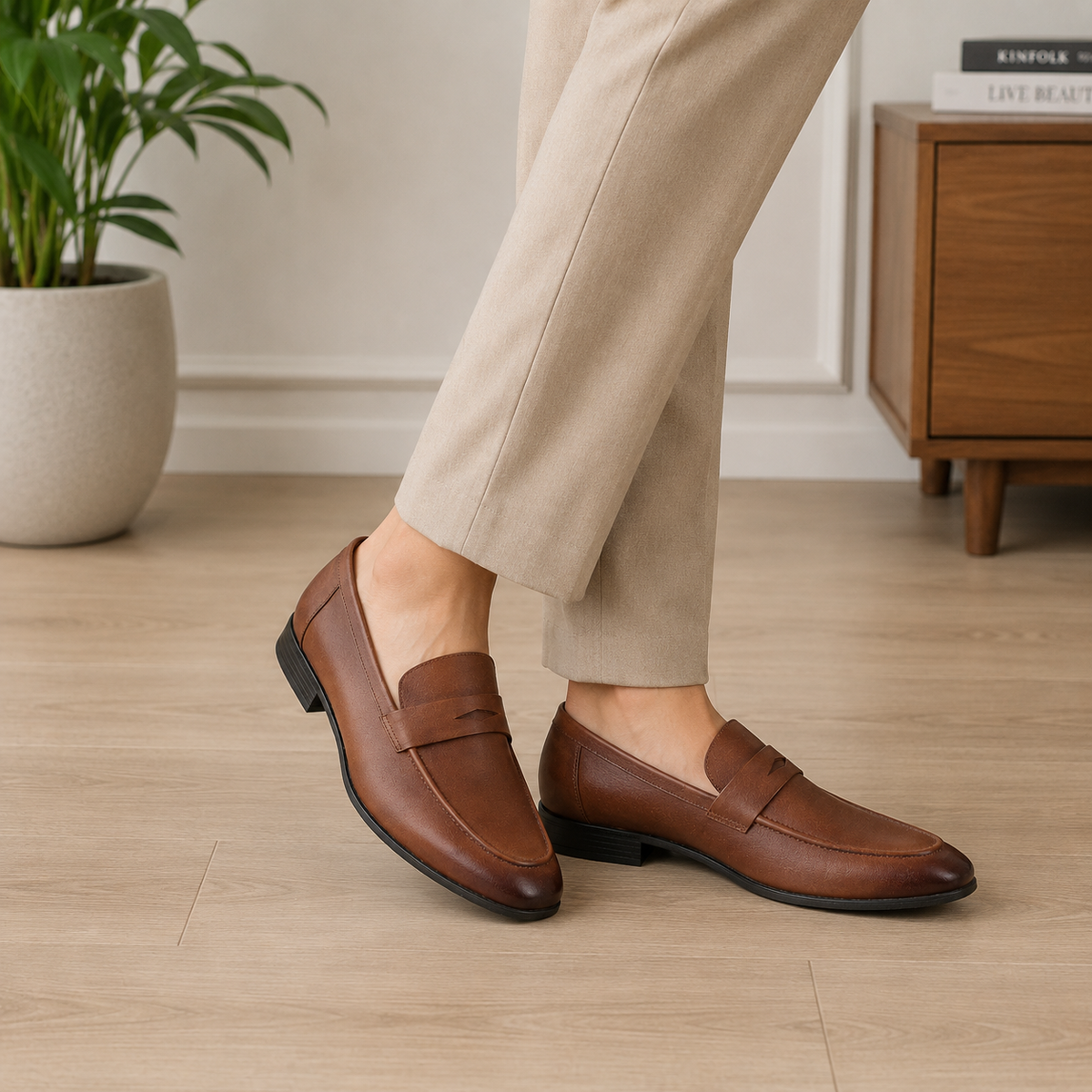 Tresmode Hak Tan Men's Leather Penny Loafers