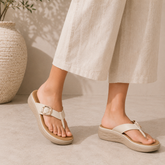Tresmode Hobuck Cream Women's Casual Wedge Sandals