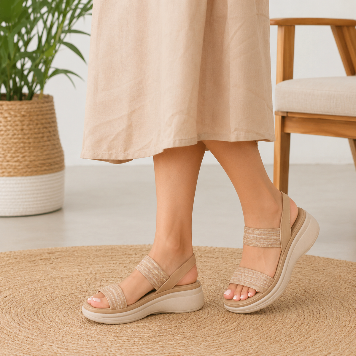 Tresmode Hosint Beige Women's Casual Platform Wedge Sandals