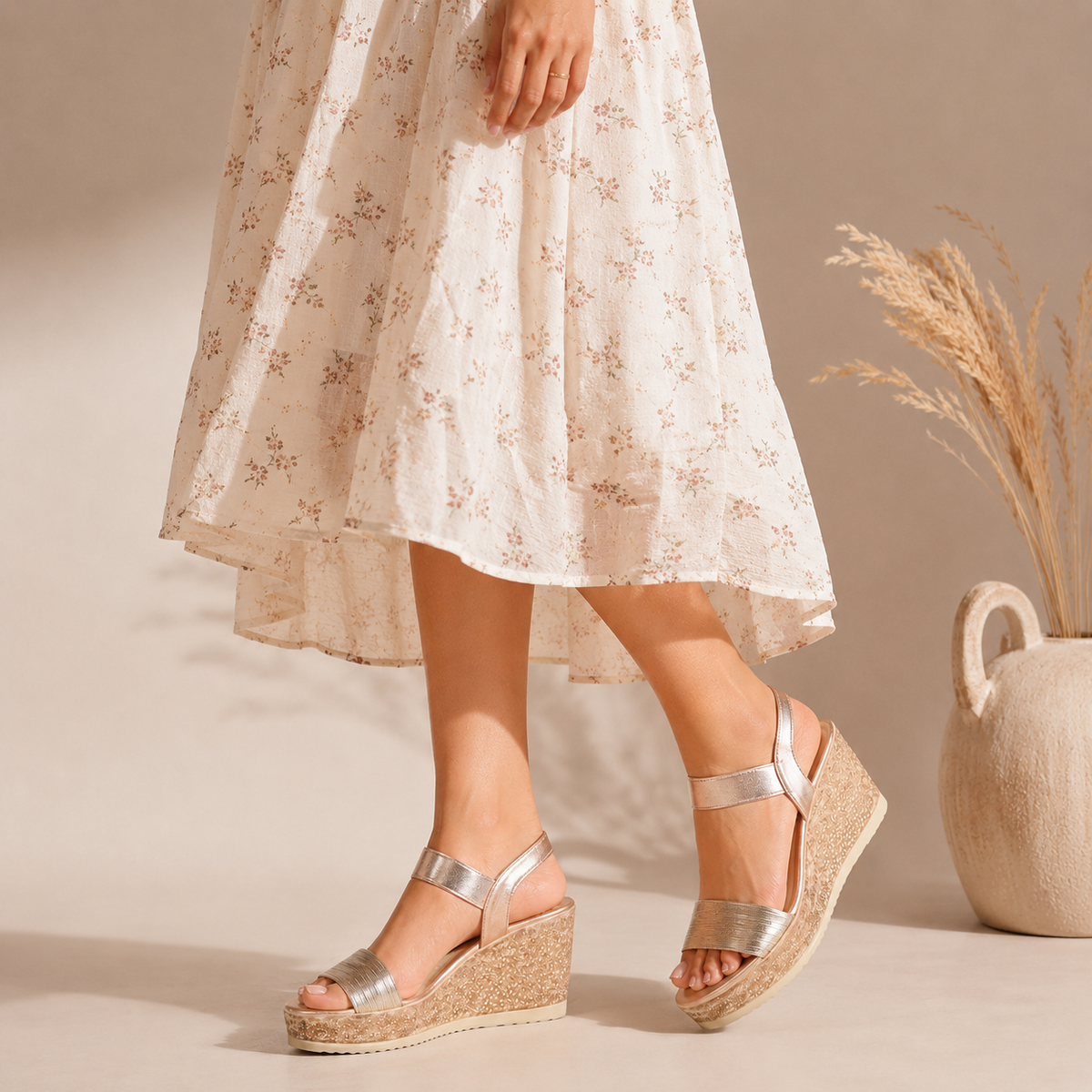 Tresmode Lucio Champagne Women's Dress Wedge Sandals