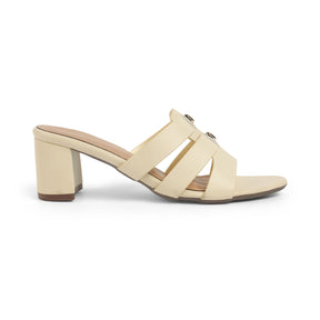Tresmode Marzio Cream Women's Dress Block Heel Sandals