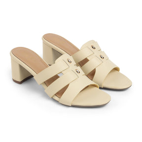 Tresmode Marzio Cream Women's Dress Block Heel Sandals