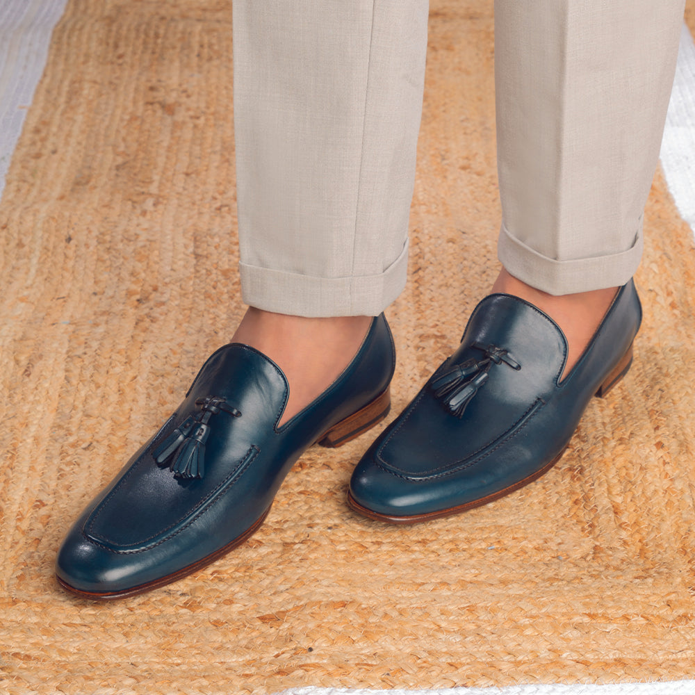 The Maffeo Blue Men's Handcrafted Leather Loafers Tresmode