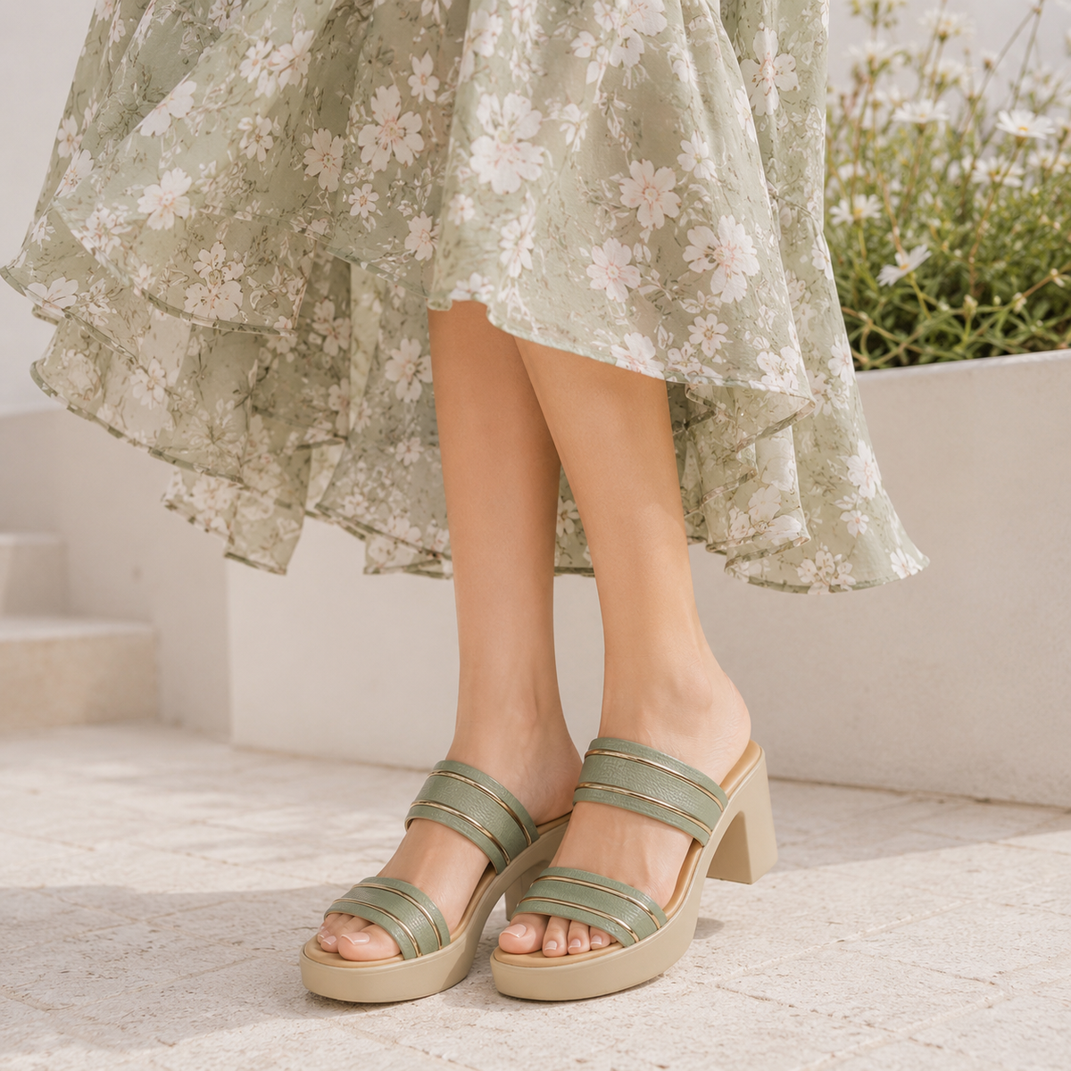 Tresmode Mauro Green Women's Dress Block Heel Sandals