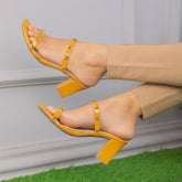 The Megan Yellow Women's Dress Block Heel Sandals Tresmode