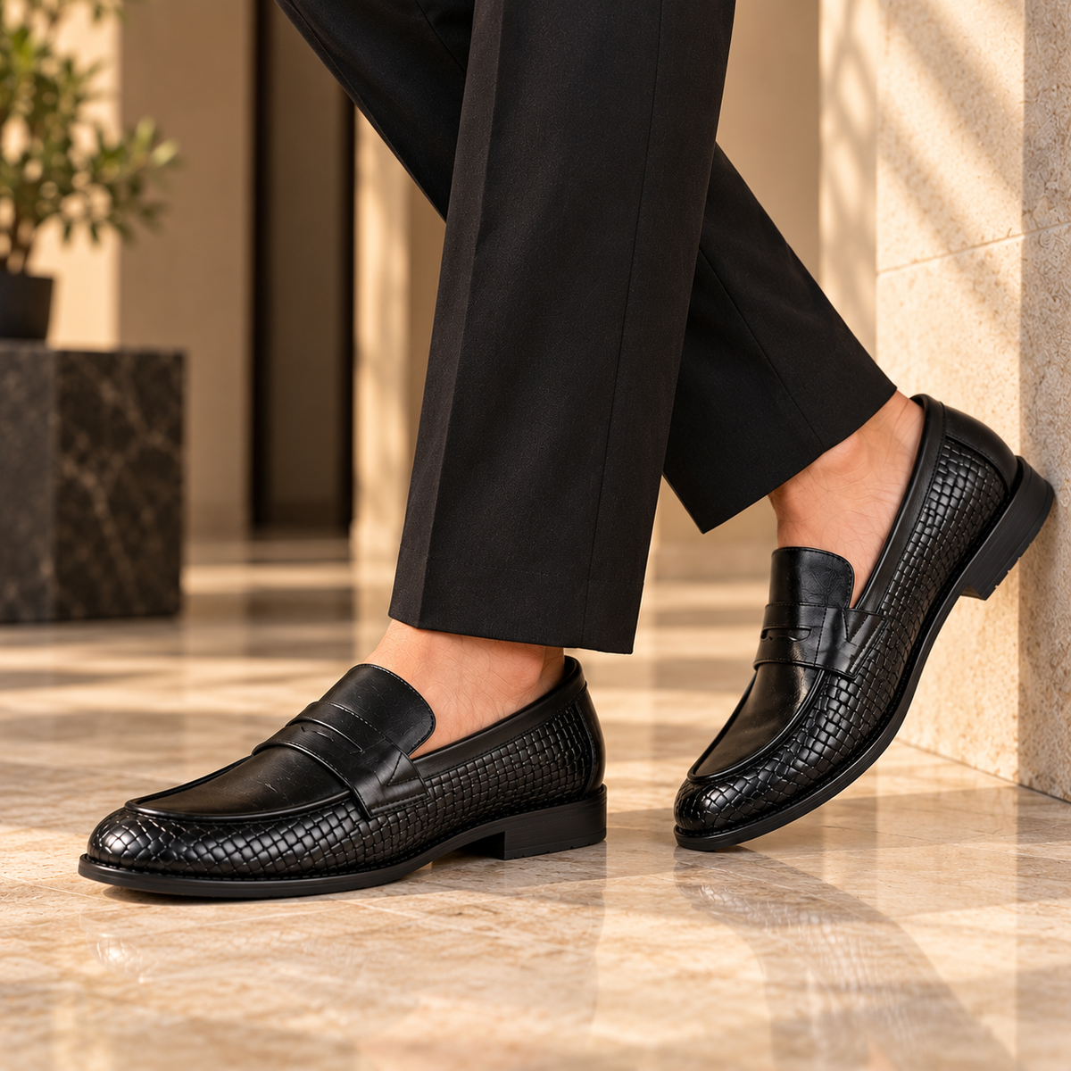 Tresmode Mel Black Men's Leather Penny Loafers