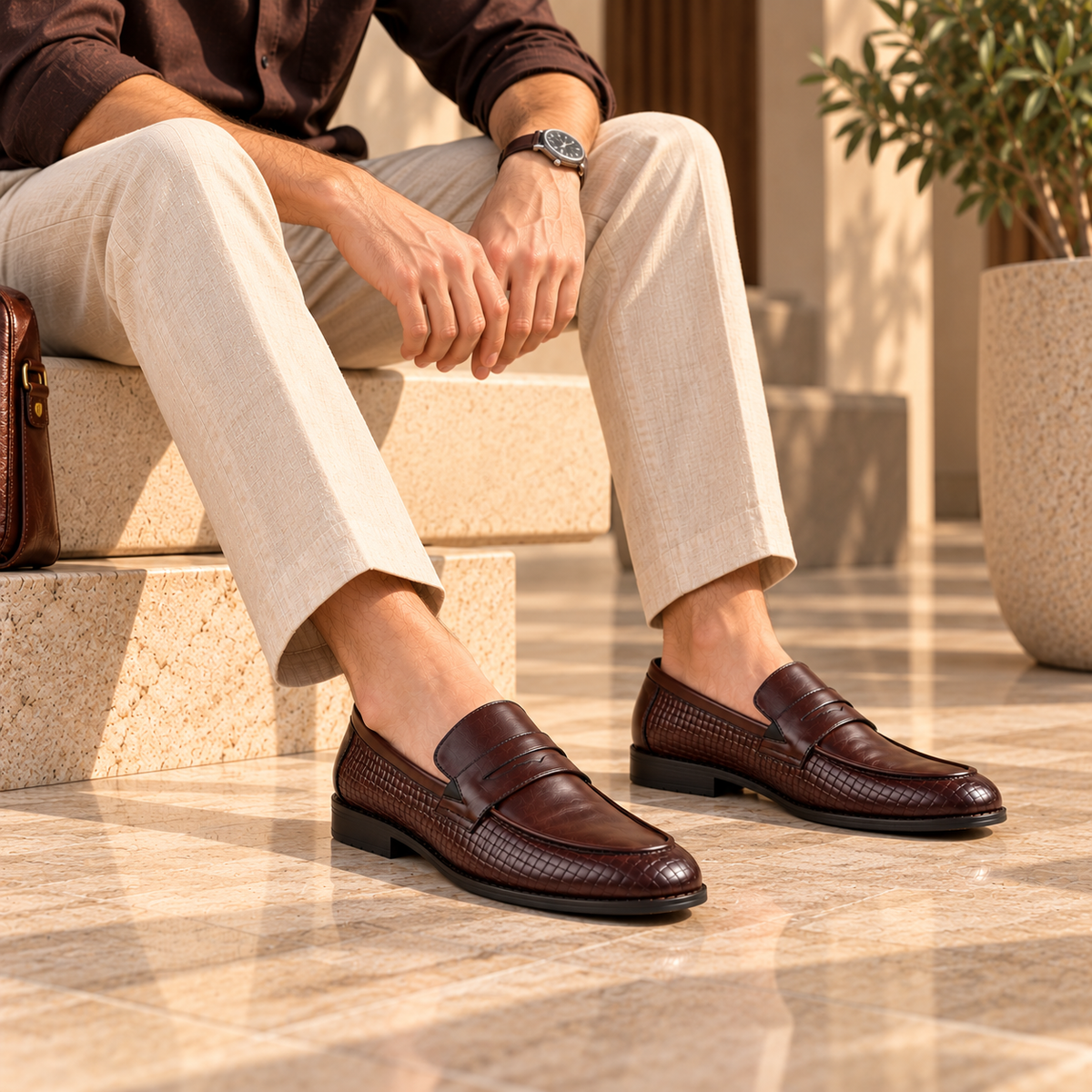 Tresmode Mel Cognac Men's Leather Penny Loafers