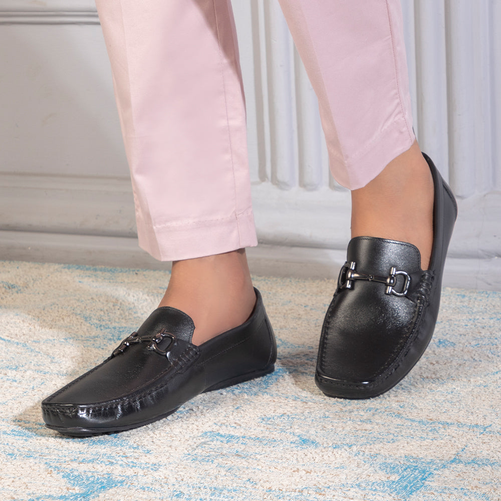 The Milane Black Men's Leather Loafers Tresmode