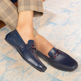 The Ondrive Blue Men's Leather Driving Loafers Tresmode