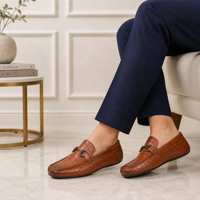 Tresmode Oxile Tan Men's Textured Leather Loafers