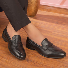 The Paris Black Men's Leather Penny Loafers Tresmode