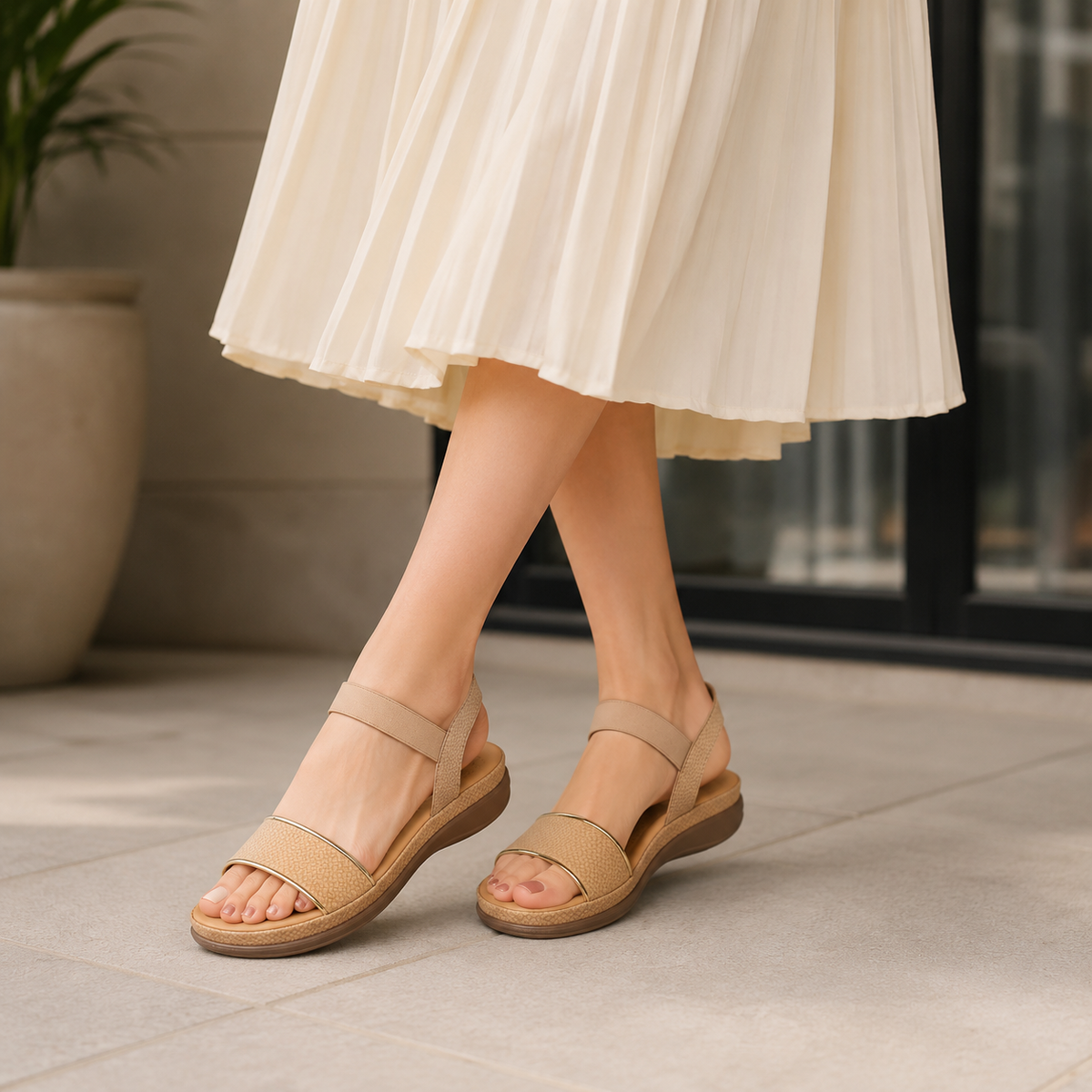 Tresmode Reny Beige Women's Casual Platform Flats
