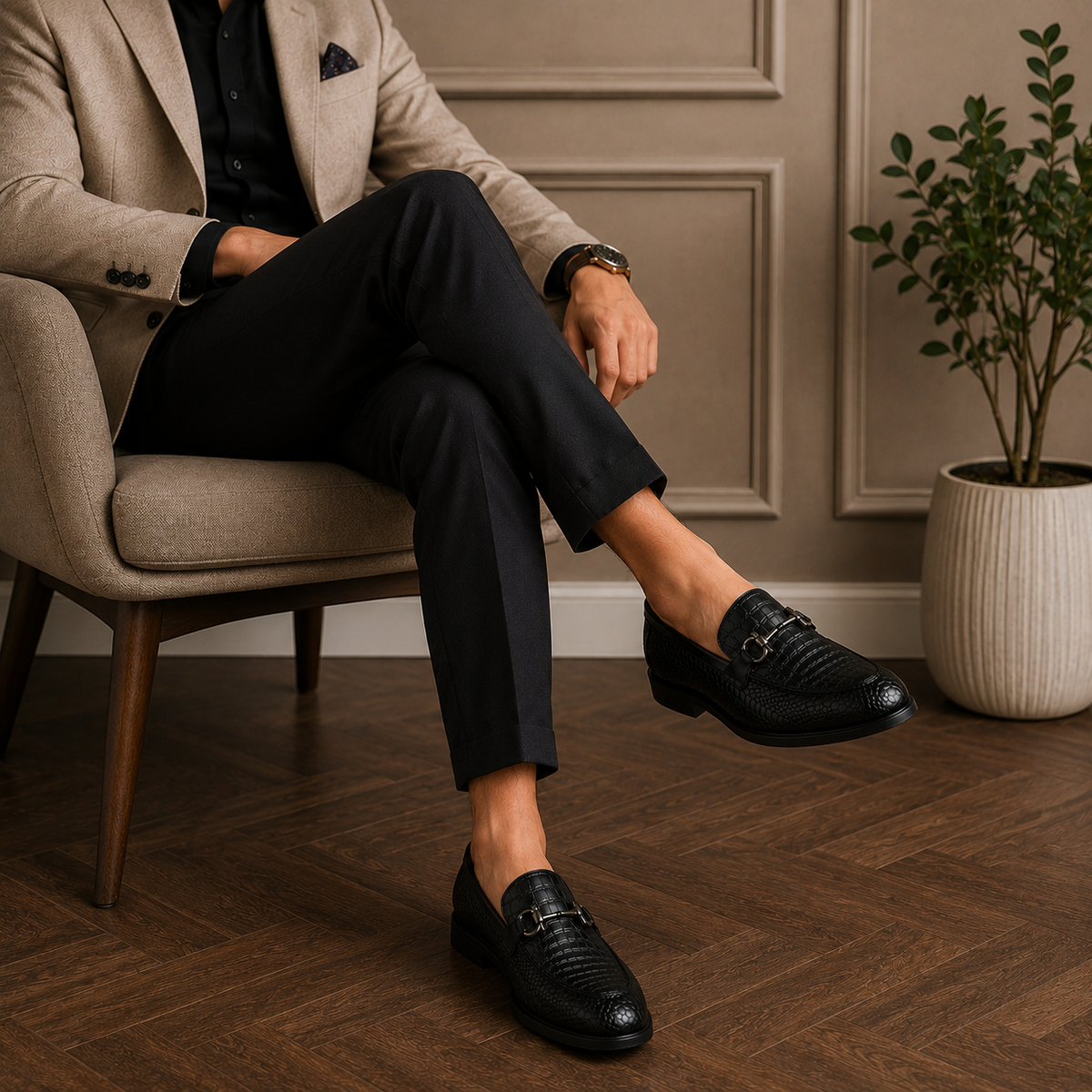 Tresmode Roce Black Men's Leather Loafers