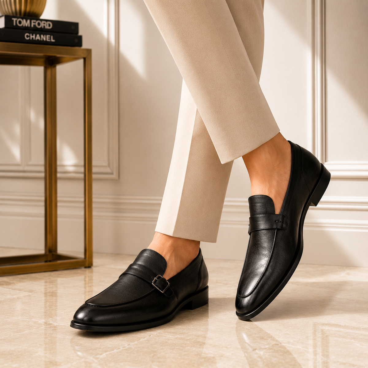 Tresmode Rocky Black Men's Leather Loafers