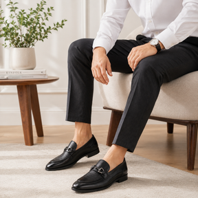 Tresmode Rovan Black Men's Leather Loafers