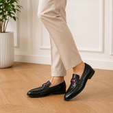 Tresmode Swed Black Men's Leather Loafers
