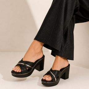 Tresmode Albanny Black Women's Dress Block Heel Sandals