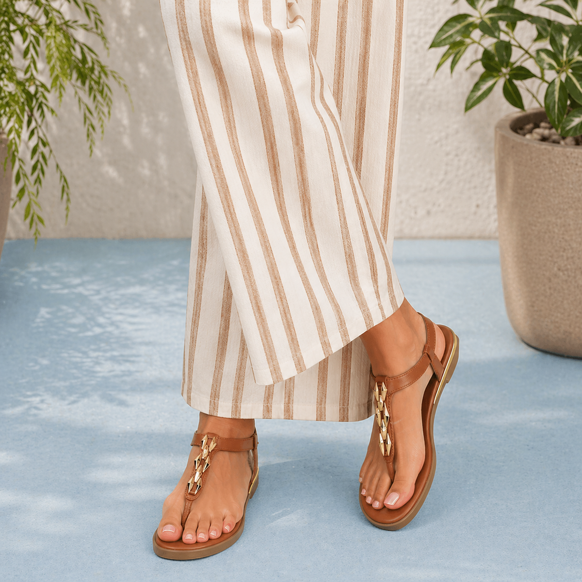 Tresmode Bucklet Tan Women's Dress Flats