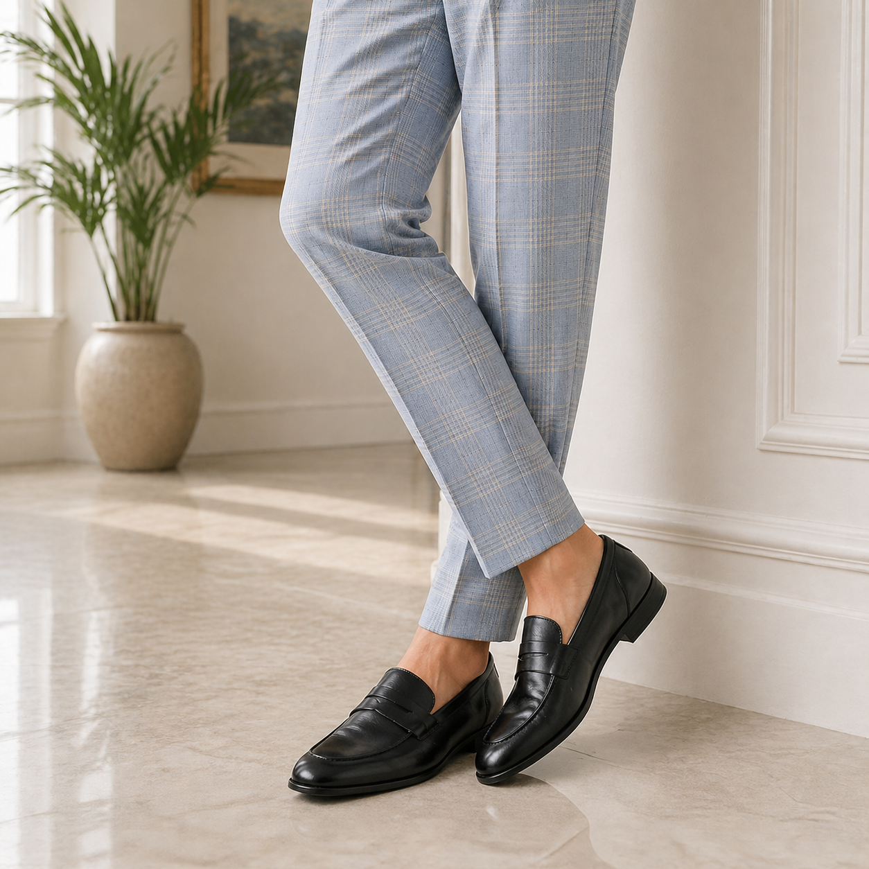 Tresmode Cosc Black Men's Leather Penny Loafers