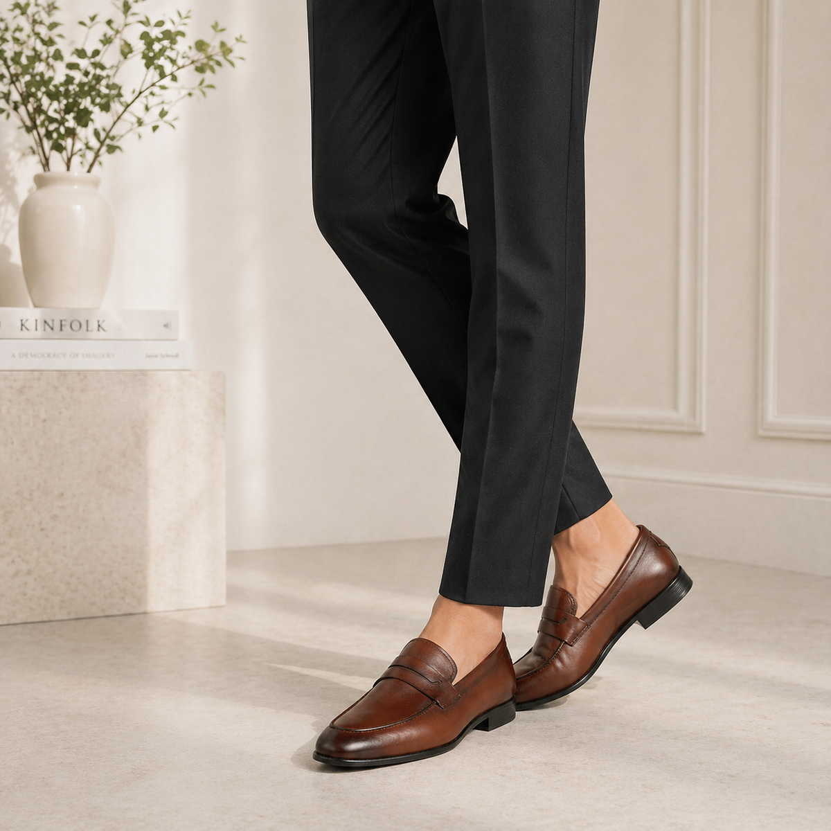 Tresmode Cosc Brown Men's Leather Penny Loafers