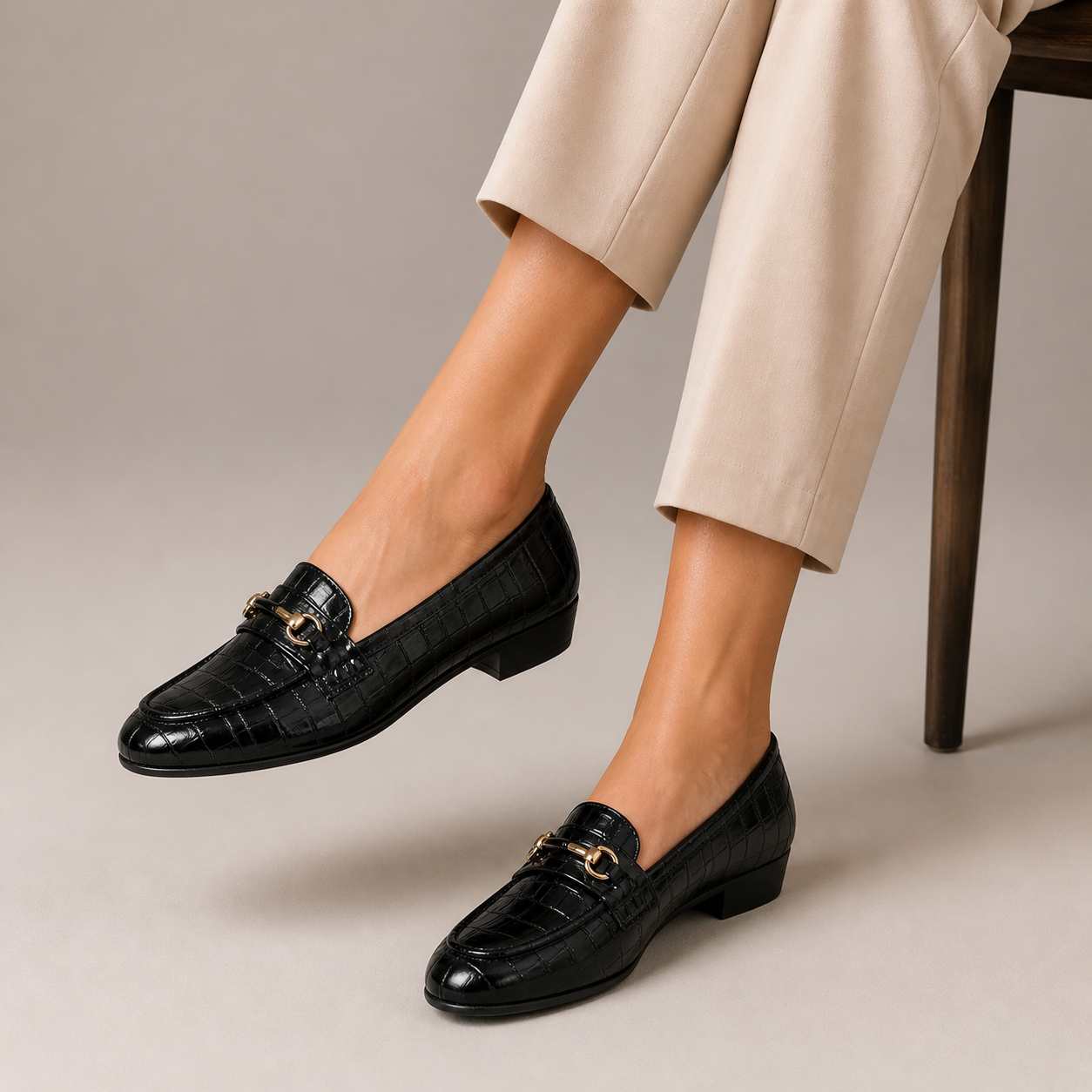 Tresmode Croco Black Women's Dress Loafers