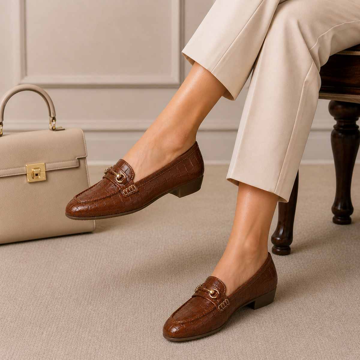 Tresmode Croco Tan Women's Dress Loafers