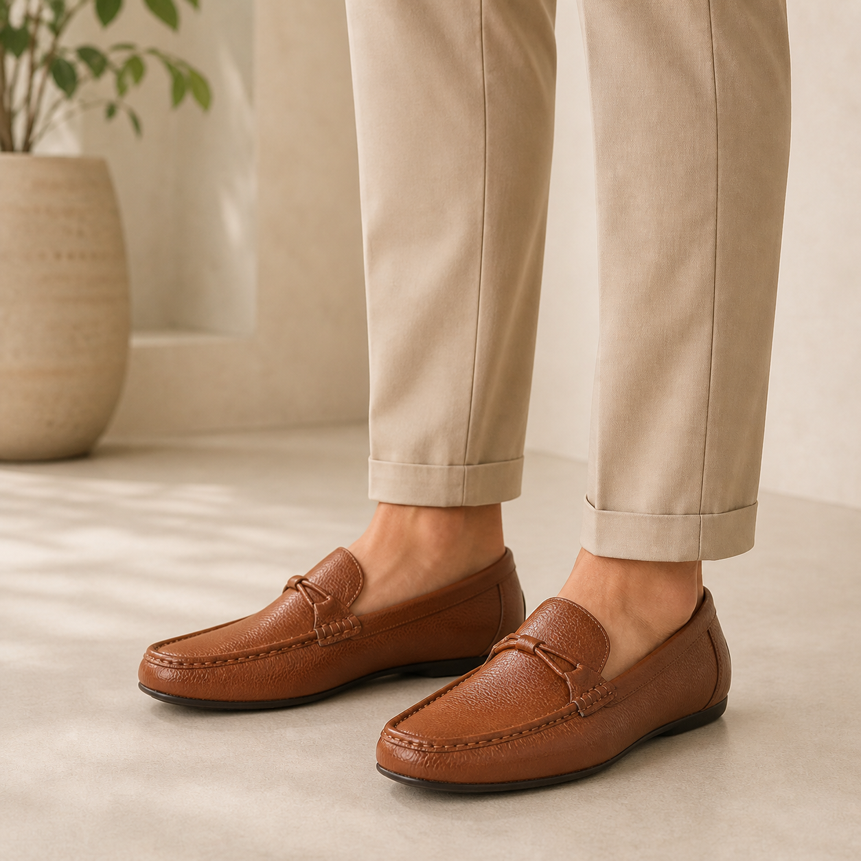 Tresmode Event Tan Men's Leather Driving Loafers