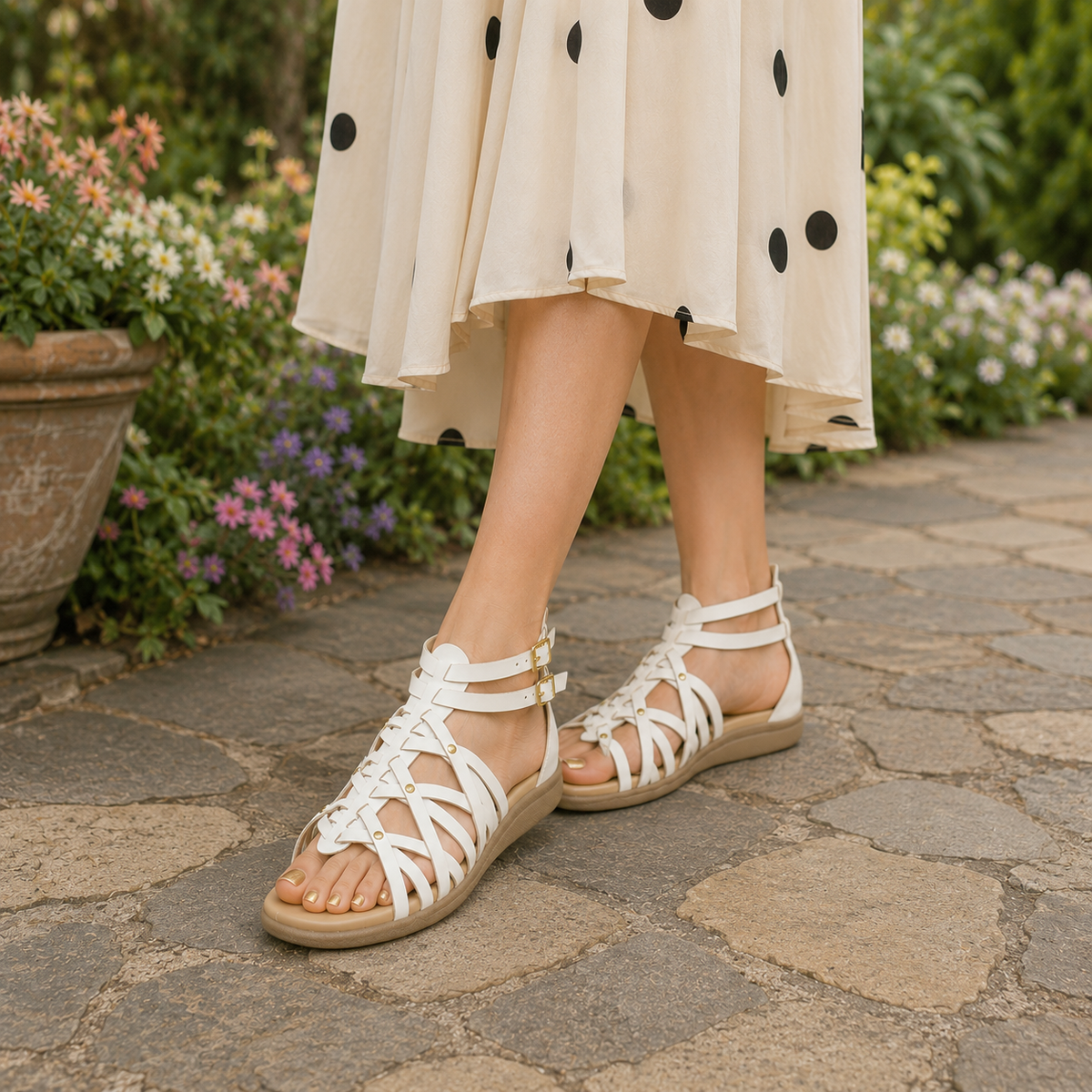 Tresmode Greek White Women's Casual Platform Flats