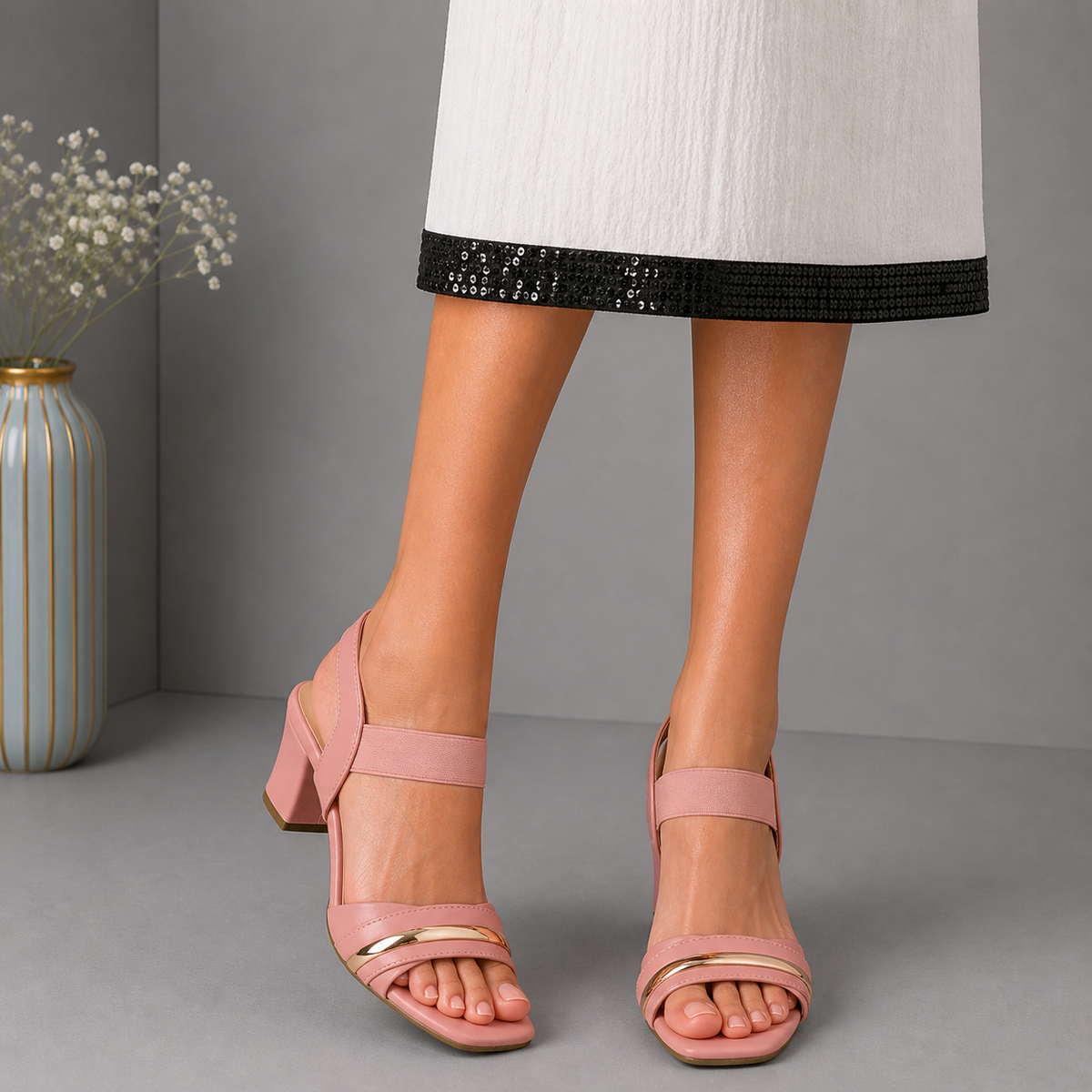 Tresmode Jive Pink Women's Dress Block Heel Sandals