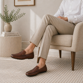 Tresmode Julien Brown Men's Leather Driving Penny Loafers