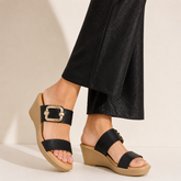 Tresmode Regold Black Women's Dress Wedge Heel Sandals