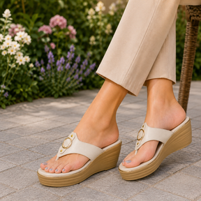 Tresmode Rouge Cream Women's Dress Wedge Sandals