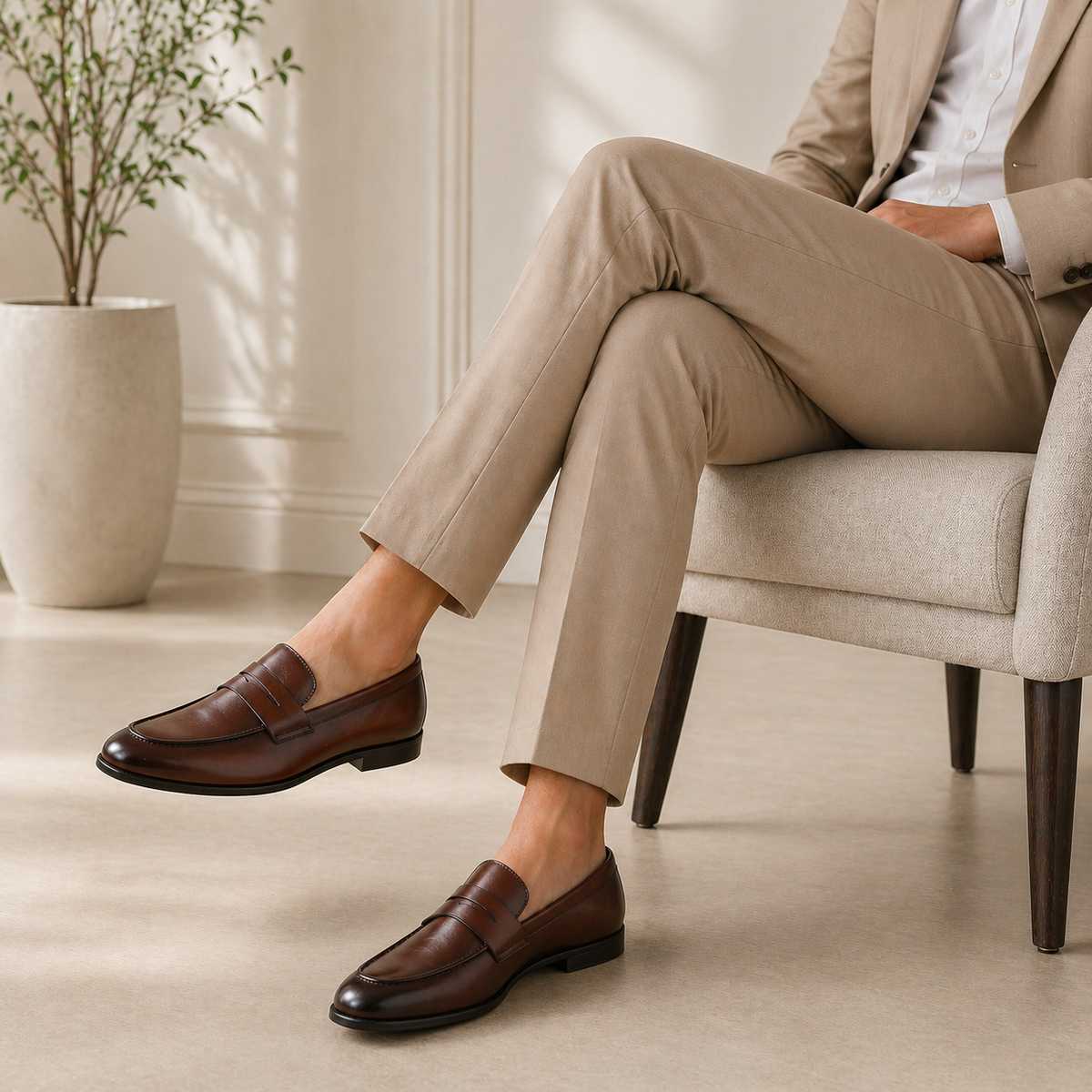 Tresmode Sal Cognac Men's Leather Penny Loafers