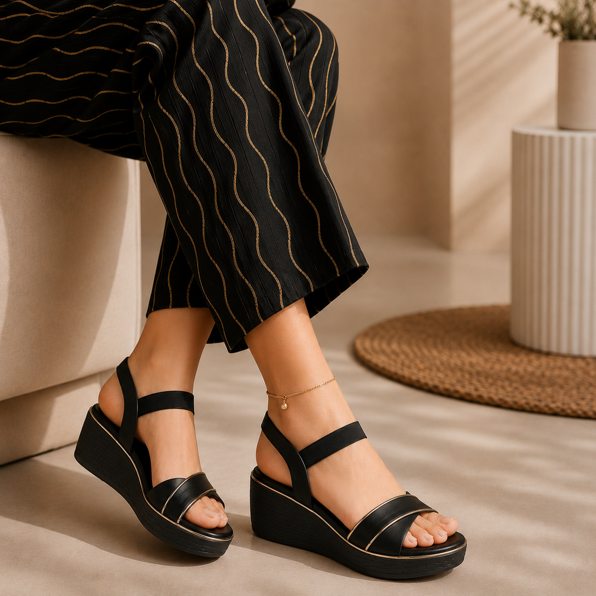 Tresmode Sandro Black Women's Dress Wedge Sandals