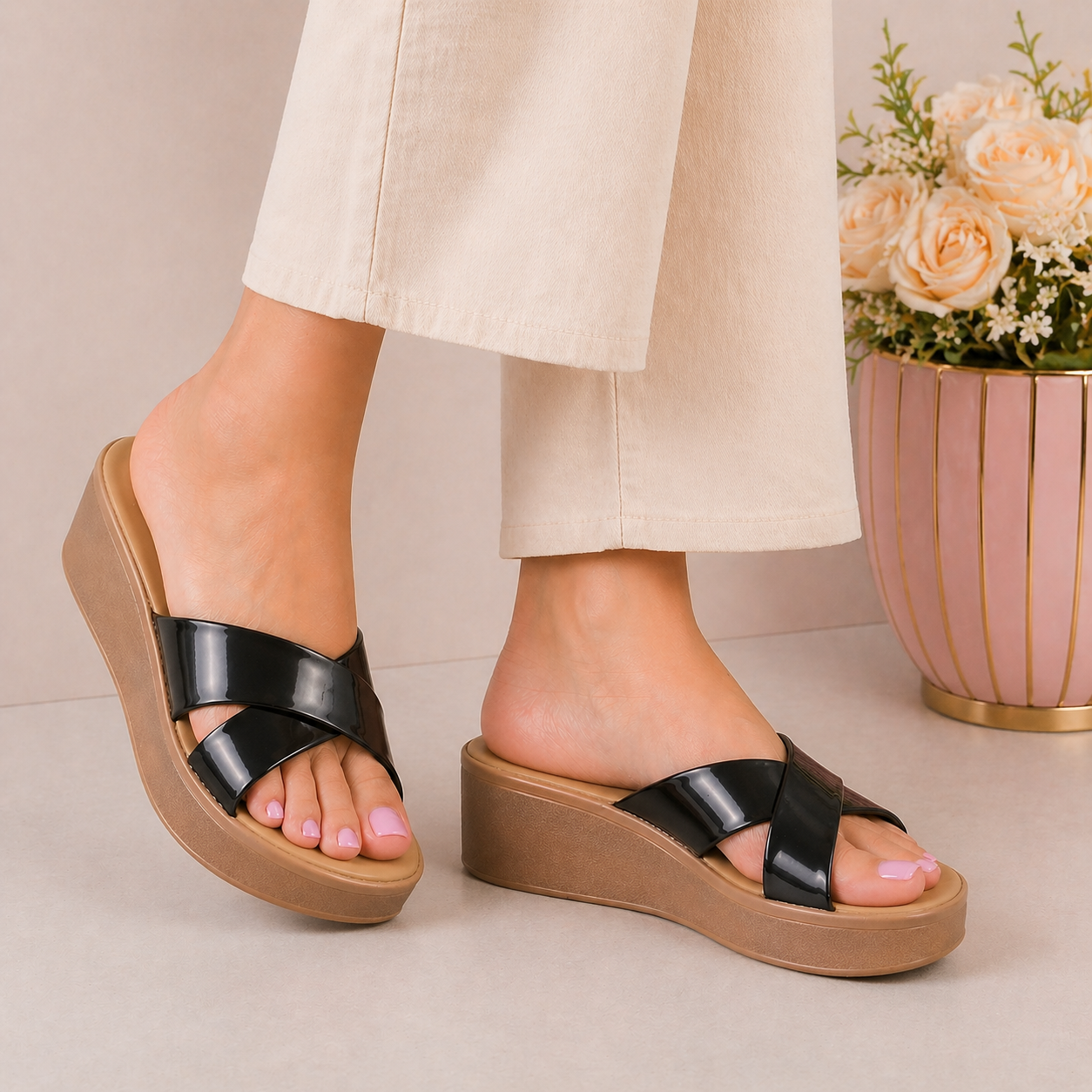 The Simedge Black Women's Dress Wedge Sandals Tresmode