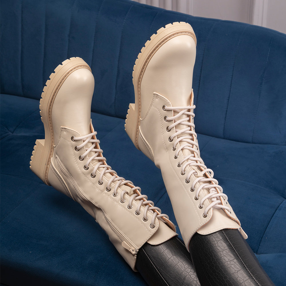 The White Beige Women's Knee-length Boots Tresmode