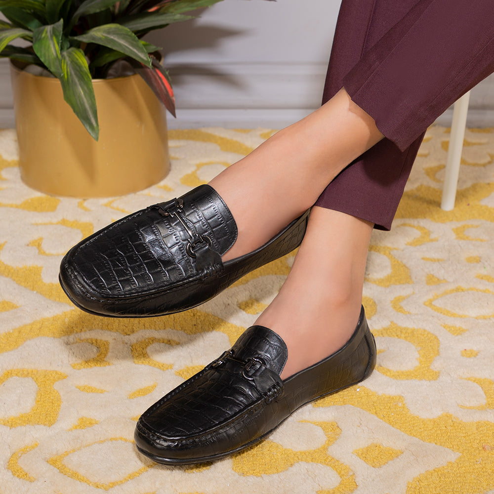 The York Black Men's Leather Driving Loafers Tresmode